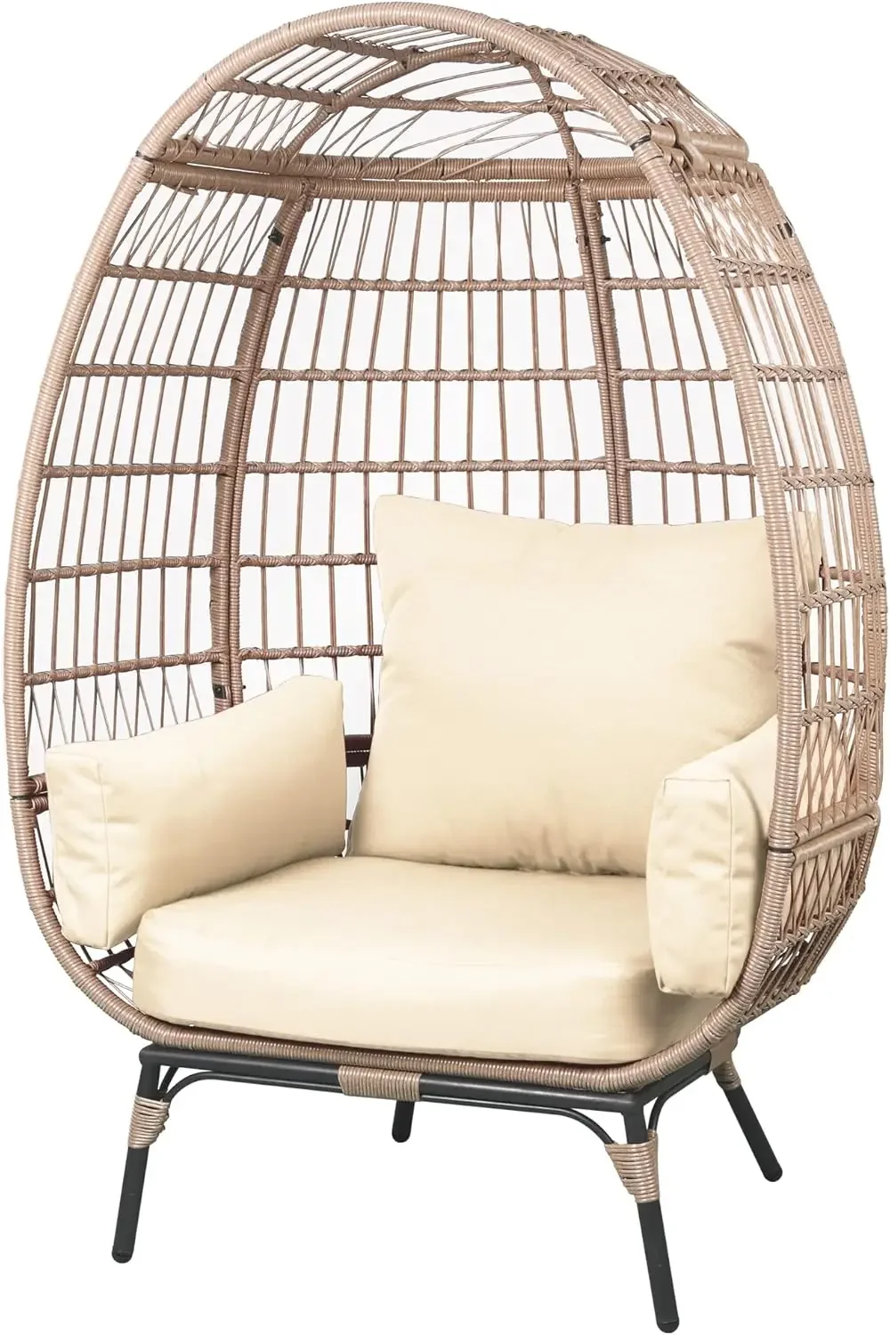 Outdoor Oversized Egg Chair,Indoor Patio Large Wicker Lounge Chair with Steel Frame and Cushions for Outside,Backyard