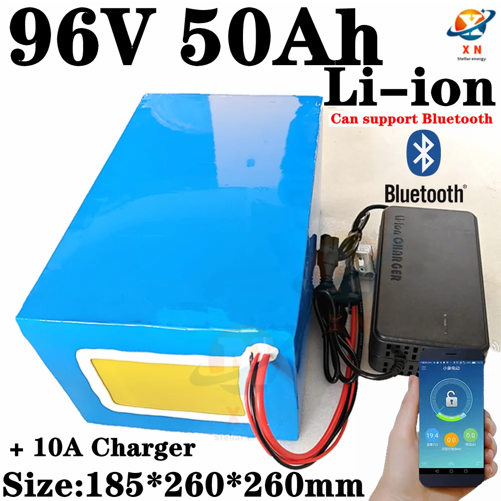 

96v 50ah lithium ion battery li ion bluetooth BMS APP for 5000W motor robot scooter bike motorcycle AGV bike + 10A Charger