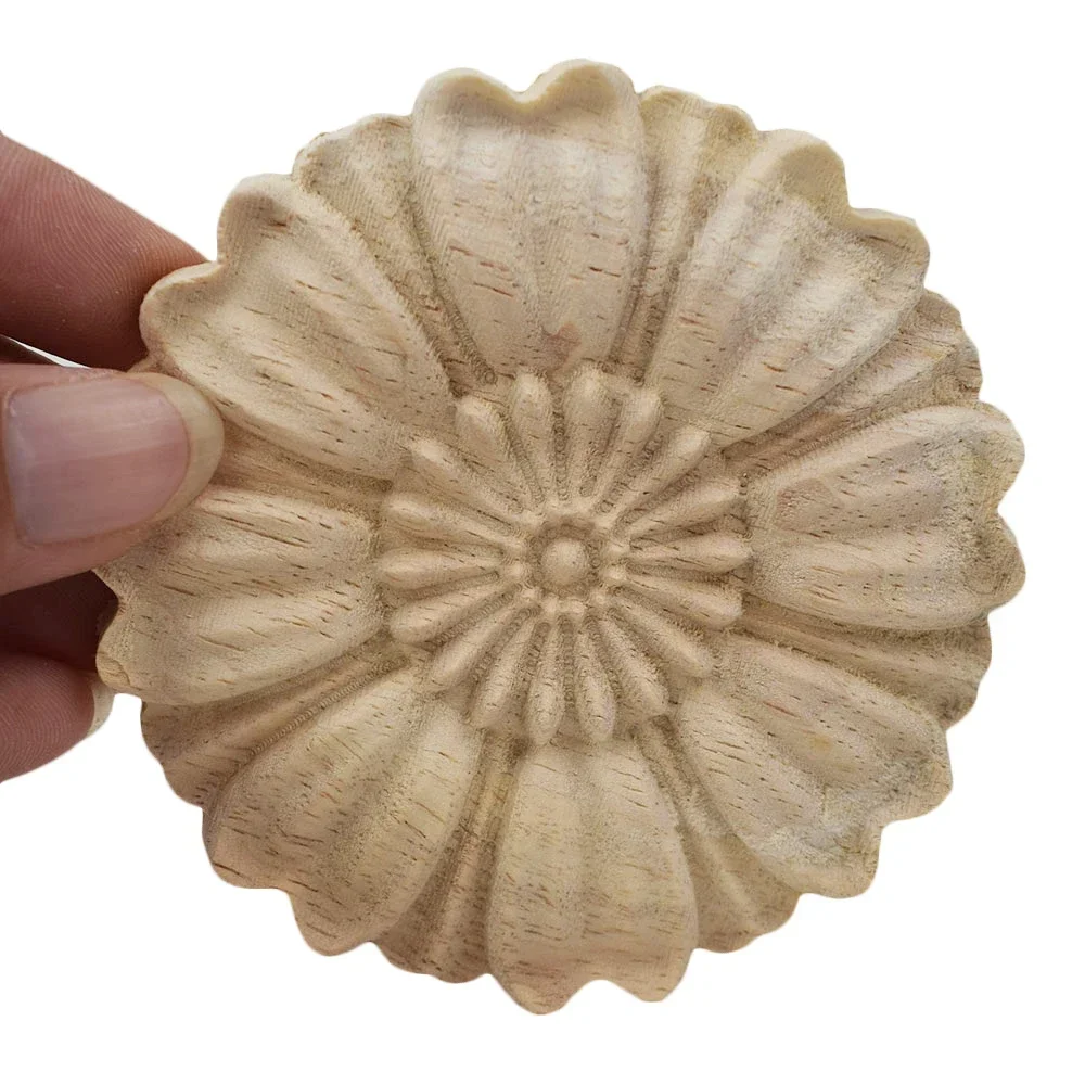 5PCS 8cm Boutique Lots Wood Carved Long Onlay Applique Unpainted Flower Walls Cabinets Door Vintage Home Decor Type Kawaii Craft