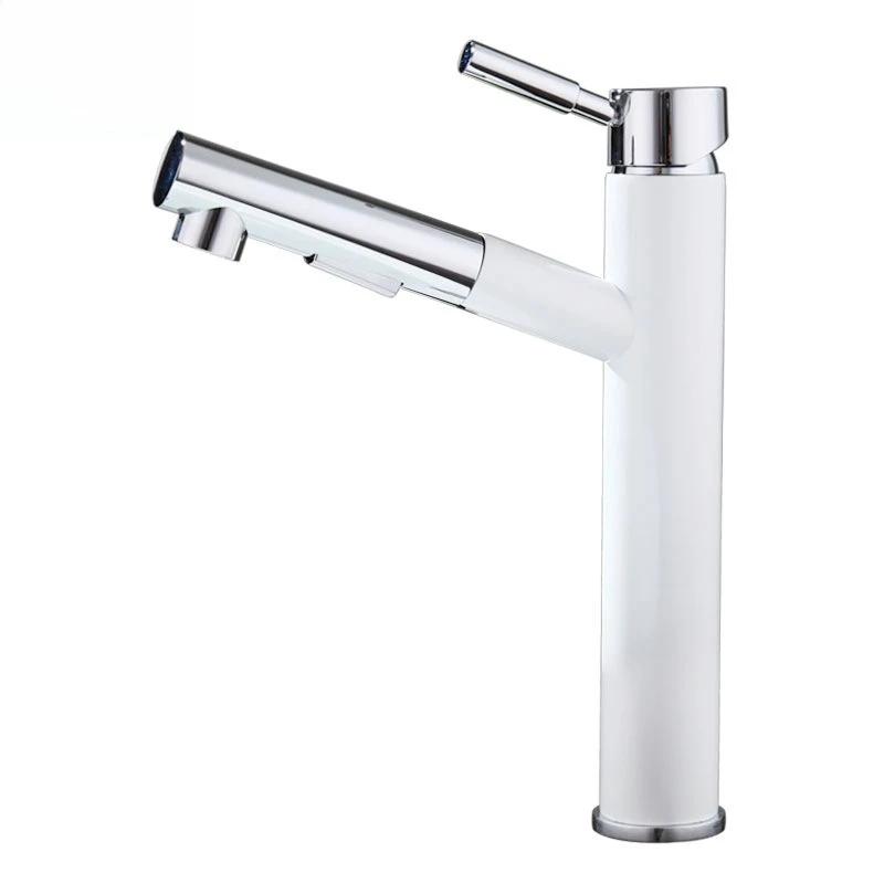 Pull-out basin, faucet, all copper, white, hot and cold, single function