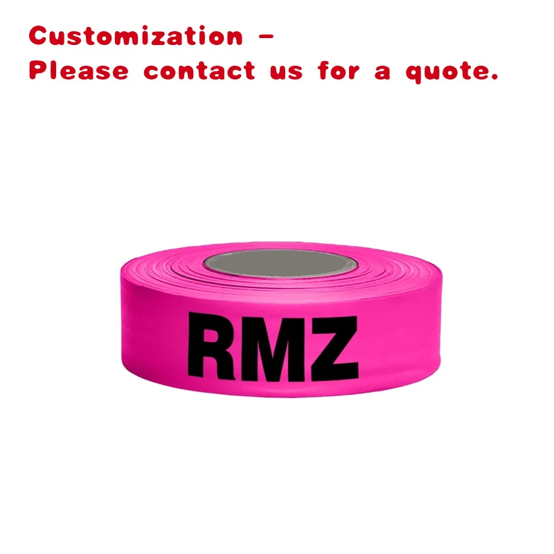custom.US Supply Custom 50m NON-ADHESIVE Neon Fluorescence Pink with Black RMZ Printing Printed Marking Flagging Tape Roll
