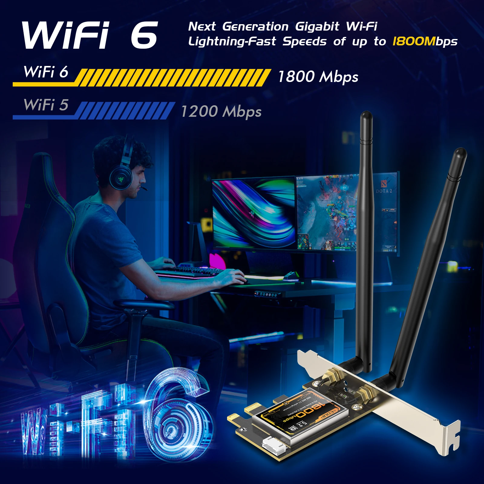 EDUP 9655 AX1800 WiFi6 Bluetooth 5.2 PCI-E بطاقة الشبكة محول شرائح قوي مع هوائيات 2 * 6dBi لنظام التشغيل Windows 10 و Linux
