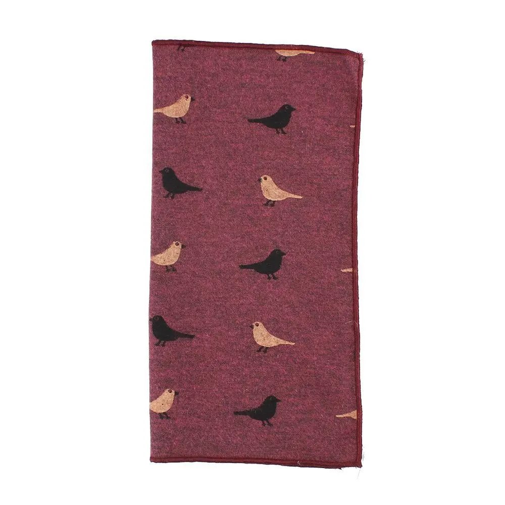 Fashion Men Cotton Formal Suit Handmade Bird Pattern Gentlemen Hanky Pocket Square for Wedding Dress Party Handkerchief