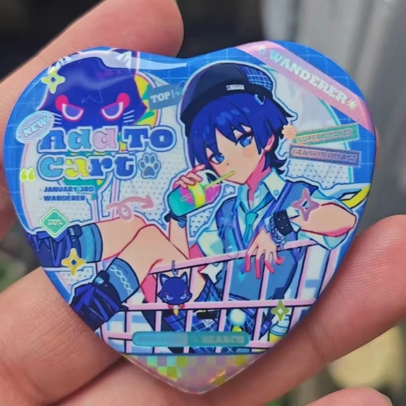 Wanderer Kabukimono Balladee Scaramouche Kunikuzushi Hat Guy Heart Shape Badge Brooch Pin Cosplay Badge Decoration Birthday gift