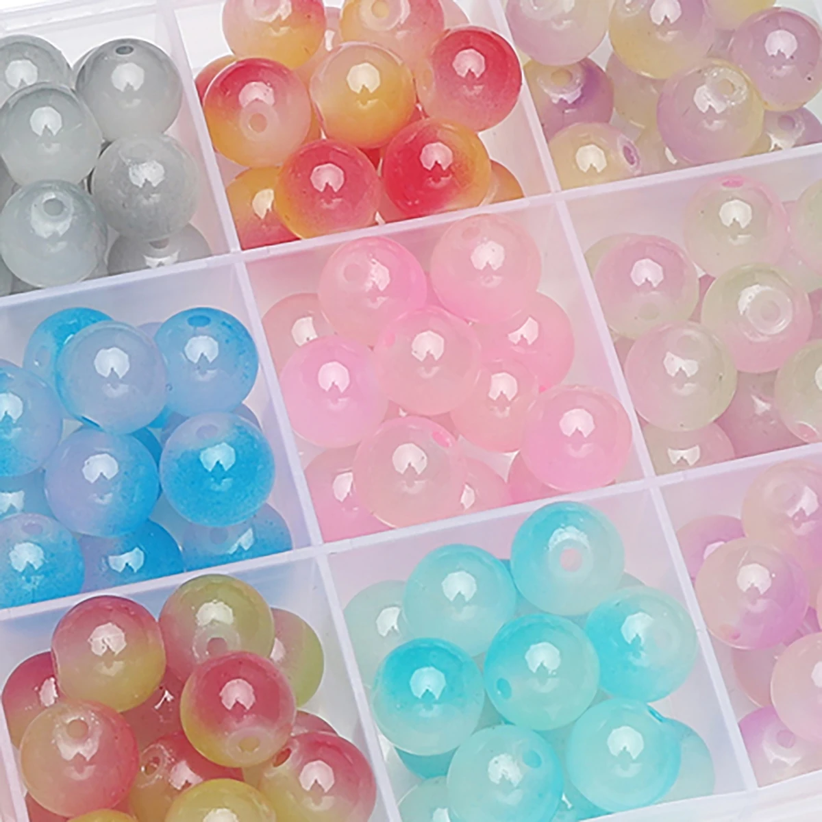 30/50Pcs Glass Double Splicing Jelly Round Beads Colorful Unique Scattered Beads Handmade DIY Making Jewelry Bracelets Earrings