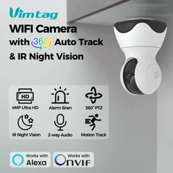 VIMTAG 4MP 360 °   Câmera WIFI Auto Track Áudio bidirecional IR Visão noturna AI Detecção humana Câmera IP PTZ Vigilância de segurança interna