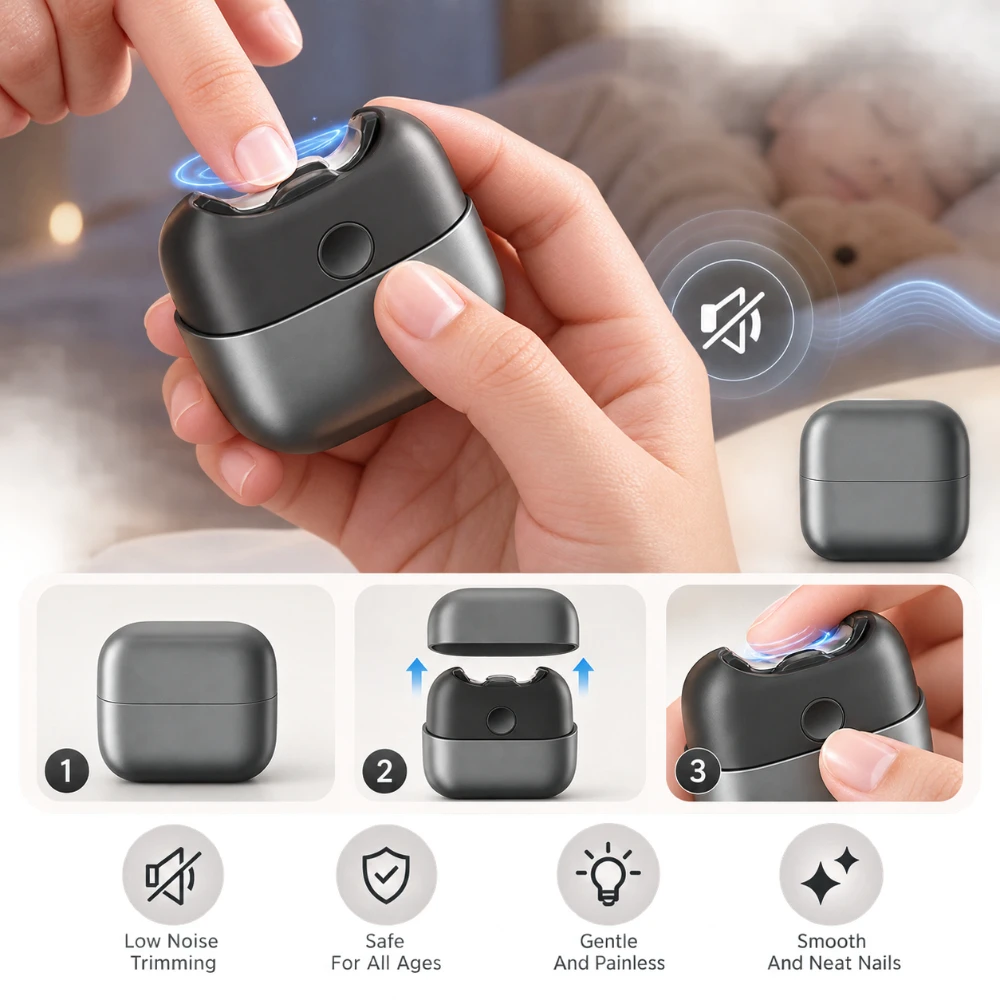 Electric Mute Nail Scissors Rechargeable Mini Nail Clippers For Children Automatic Nail Trimmer Manicure Polishing With Light The Mini and Lightweight Nail Trimmer Is Easy To Carry Around