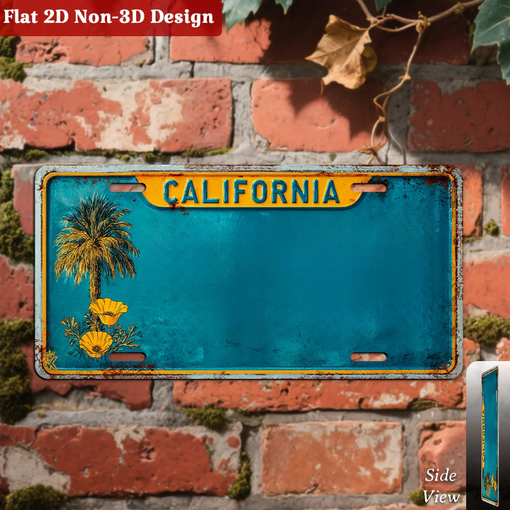 Customizable, Golden Coast  California Palm Tree Scene Decorative License Plate, Only for Decoration, Retro Coastal Accent for W