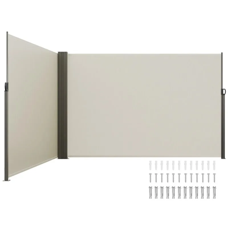 79 x 236 outdoor beige retractable side awning 180g polyester waterproof patio screen UV 30 + room divider wind awning