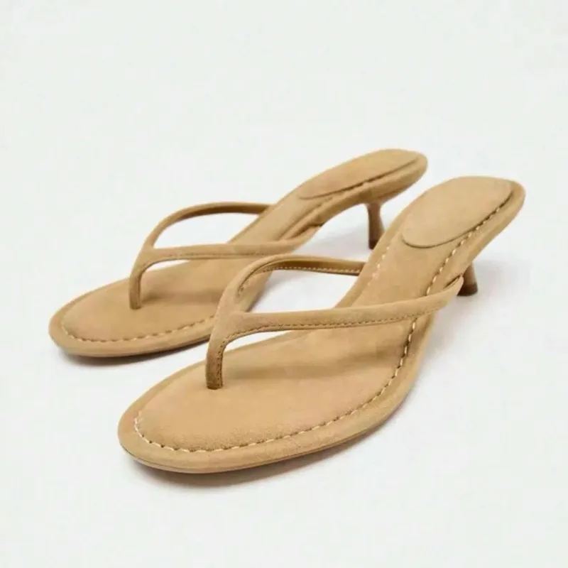 2026 New Brand Fashion Clip Toe Low Heel Women Slippers Ladies Elegant Beach Vacation Dress Slides Concise Summer Shoes image 3