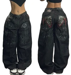 Jeans rétro hip-hop américain pour femmes, pantalons larges taille haute, pantalons larges gothiques, pantalons de rue masculins, marée Harajuku, Y2K, nouveau