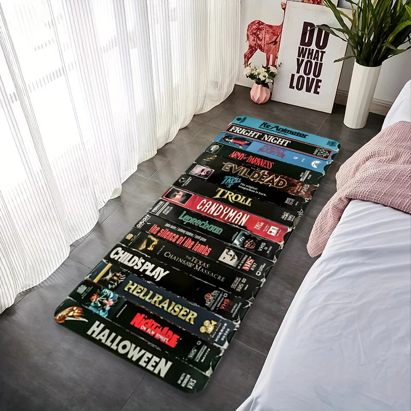 Retro Horror VHS-Themed Rug Soft and Comfortable Kitchen Rug Horror Film Enthusiast Living Room and Bedroom Decor