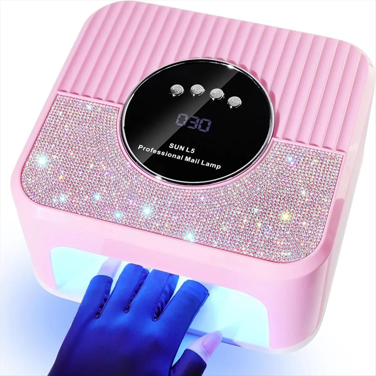 reveal UV Nail Lamp Gel Nails,45LED Nail Lamp with 4 Timer Mode,Gel Nail Lamp Decorated with Sparkling Nail Rhinestone Pink(EU)