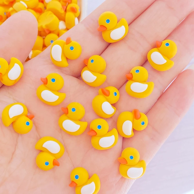 20Pcs New Cute Mini Cartoon Duckl Resin Figurine Crafts Flatback Cabochon Ornament Jewelry Making Hairwear Accessories