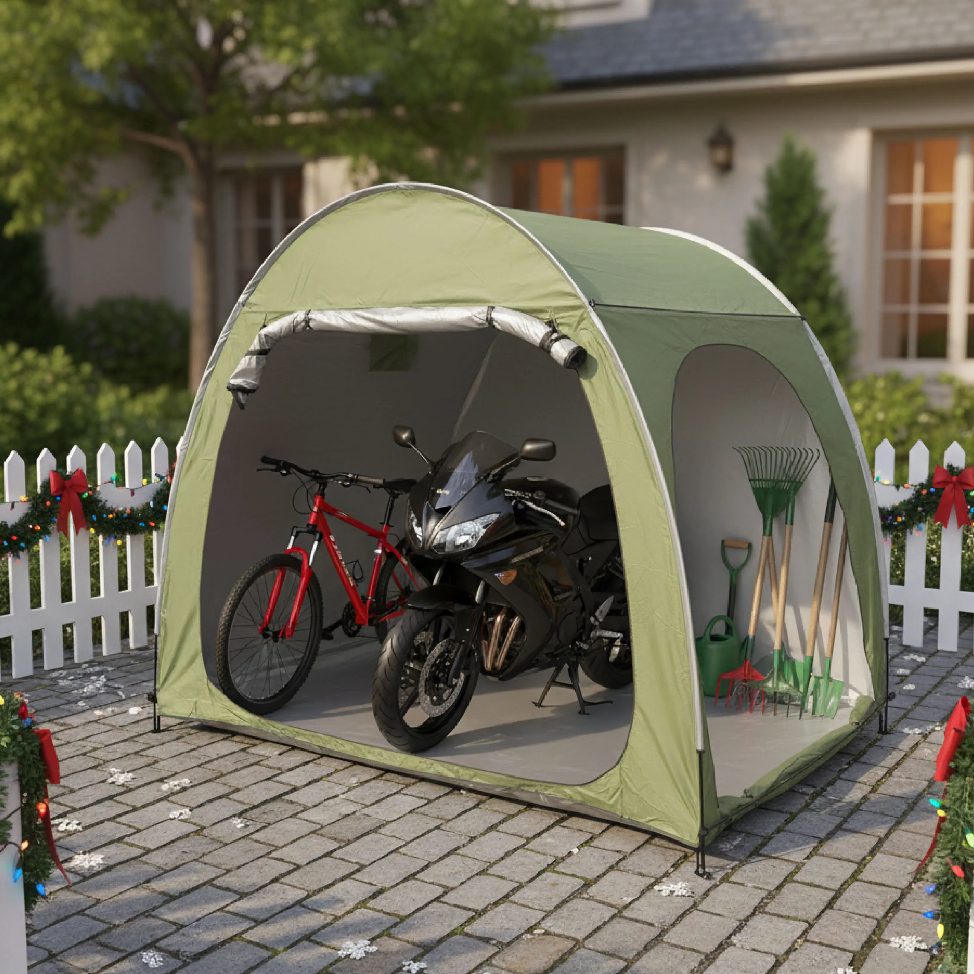 1 Pack Bike Garage Tent, Heavy Duty Frame Storage Shed for 2 Bikes, Protective Shelter for Outdoor Riders.