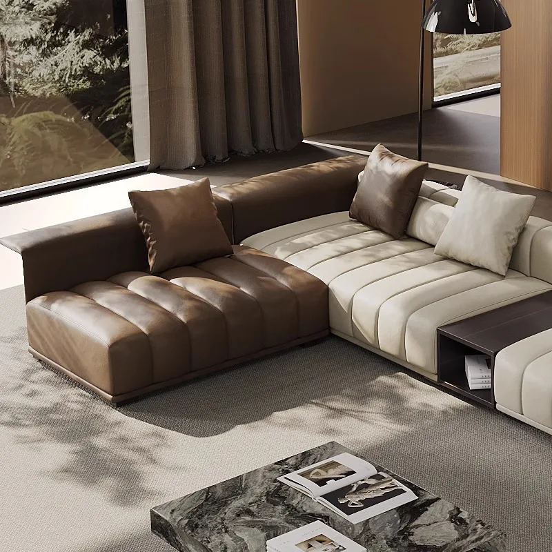 Italian simple piano key sofa, light luxury minimalist large apartment leather