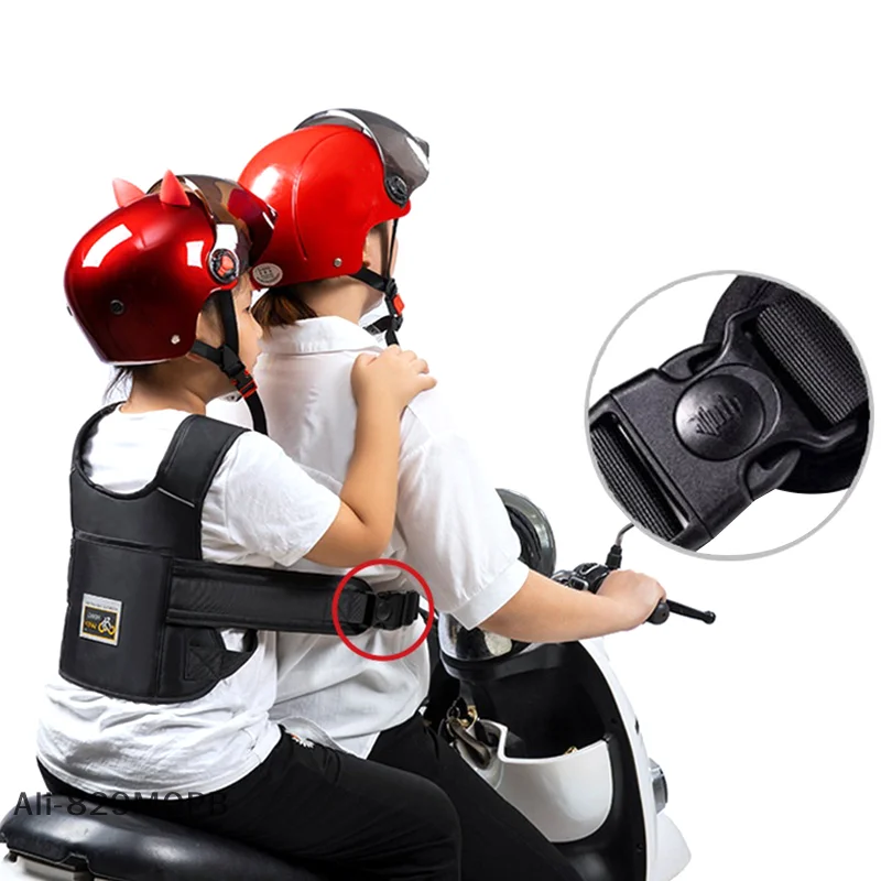 Cinto de segurança universal para motocicleta, para crianças com bolsa de armazenamento, alça para assento traseiro, faixa reflexiva ajustável para crianças