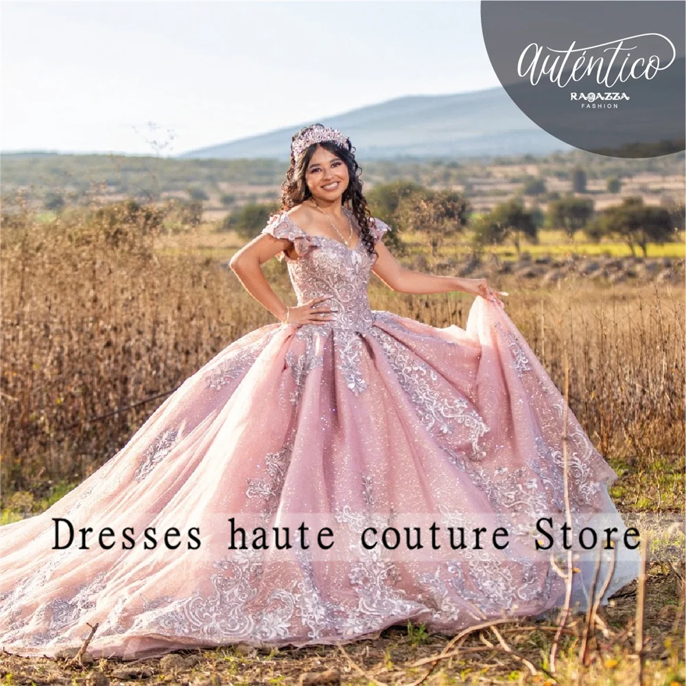 Robes de Quinceanera rose brillant, robe de Rh, appliques en dentelle argentée 2024, robe perlée CitroMexico Sweet 16, robe éducative de XV 15 Anos