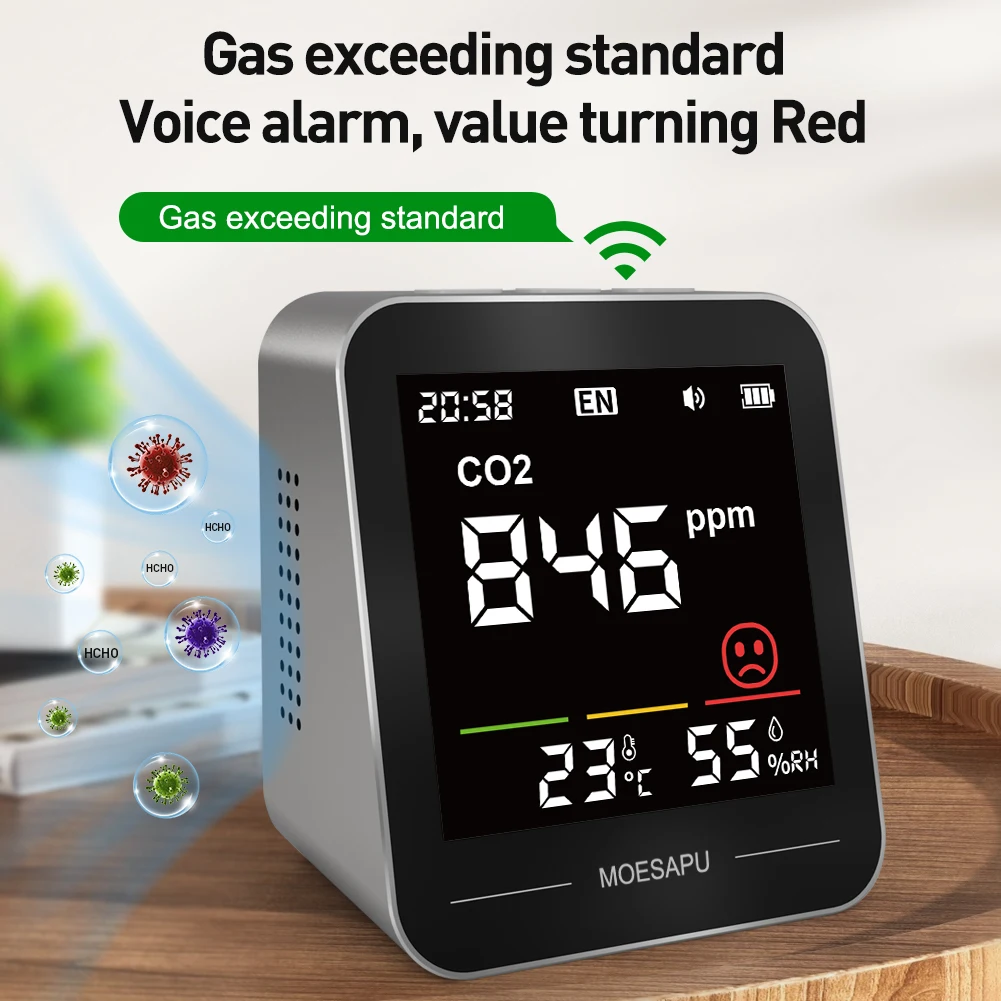 Bosean CO2 meter Temperature Humidity Monitor with Real sensors Carbon Dioxide Indoor CO2 monitor