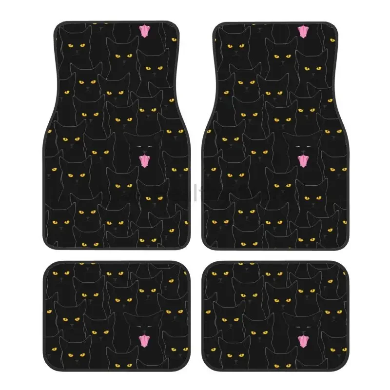 Black Cat Anime Car Floor Mats Set of 4 Pieces Auto Accessories Decor Car Front and Rear Non Slip Foot Mats with Rubber Backing