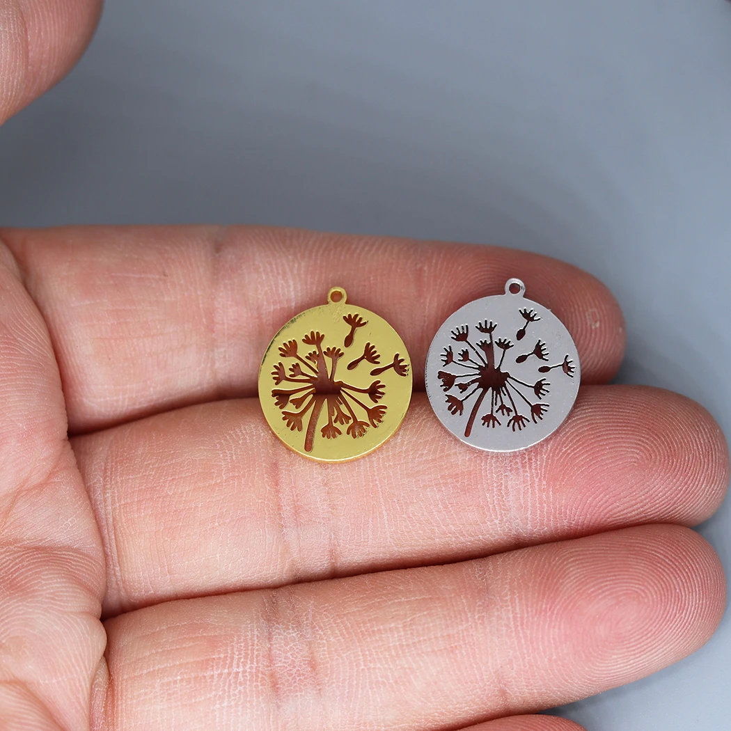 3 sztuk szczęście życzeń mniszek lekarski DIY kolczyki naszyjnik Charms kobiety okrągły Amulet roślina najlepsze życzenia wisiorek ze stali nierdzewnej biżuteria