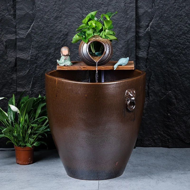 Elevated ceramic large tank Ancient fish tank Living room Balcony Goldfish tank Pottery pot Circulating water landscaping