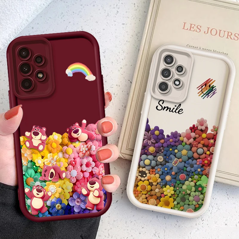 

Rainbow Cute Strawberry Bear For Samsung A73 A71 A54 A53 A52 A51 A33 A32 A21S A14 A13 A12 A03 A04 A05 5G Eye Ladder Funda