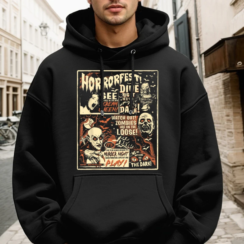 Vintage Horrorfest Poster Halloween Movie Hoodies long Sleeve Print Classic Men's Summer Hoodies Print Coats Crewneck