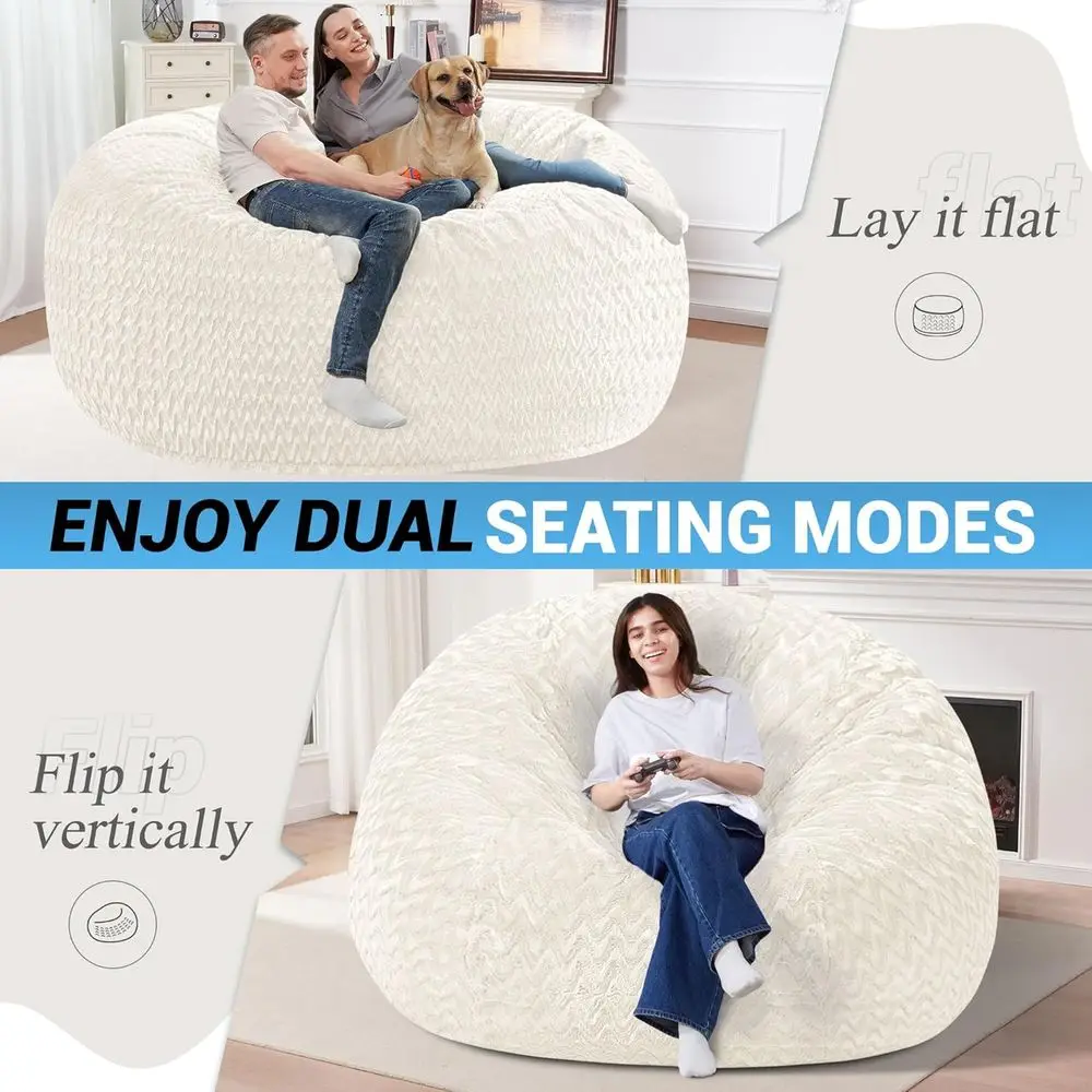 كراسي بين باج كبيرة للبالغين مع غطاء من القطيفة من إسفنج الذاكرة وشيفرون - أبيض #4