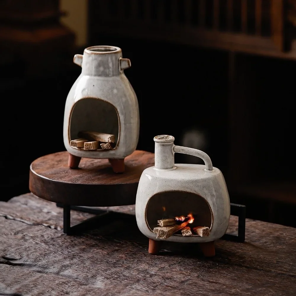 Quemador de Cerámica para Chimenea, Quemador Aromaterapia, Exquisito Quemador Decorativo Madera Sagrada y Salvia