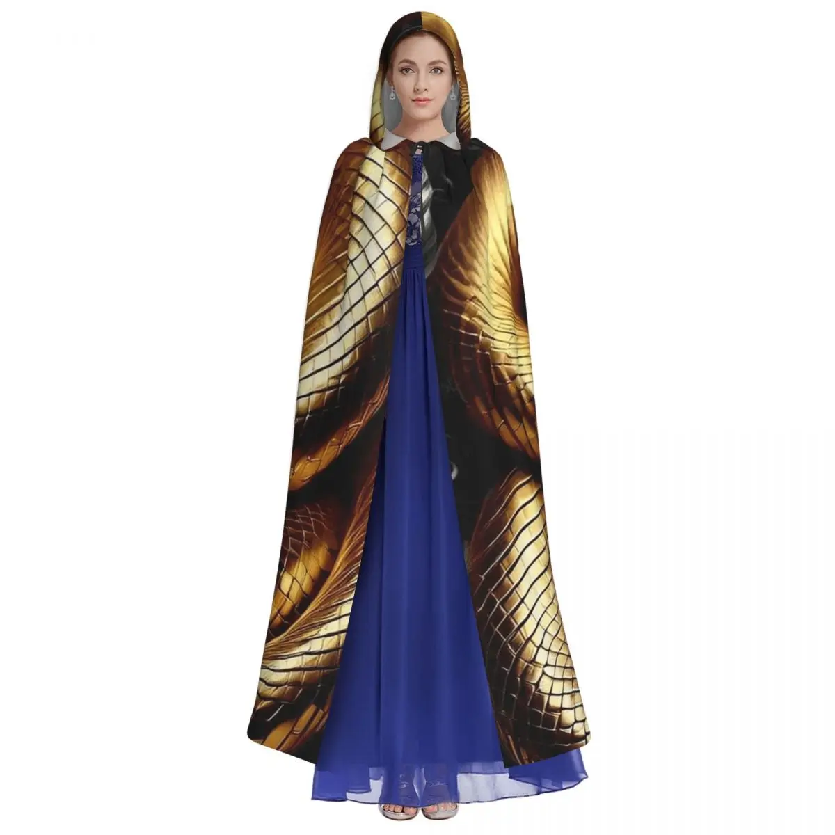 ゴールド怖い蛇ロングフード付きマント魔女中世コスチュームコスプレケープハロウィンパーティー大人ユニセックス