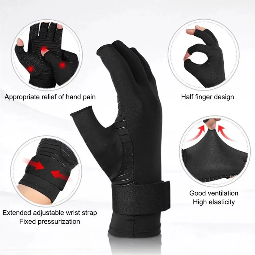 2 Black Half-finger Compression Gloves Male Female Compression Arthritis Gloves Rheumatoid Compression Rehabilitation Gloves