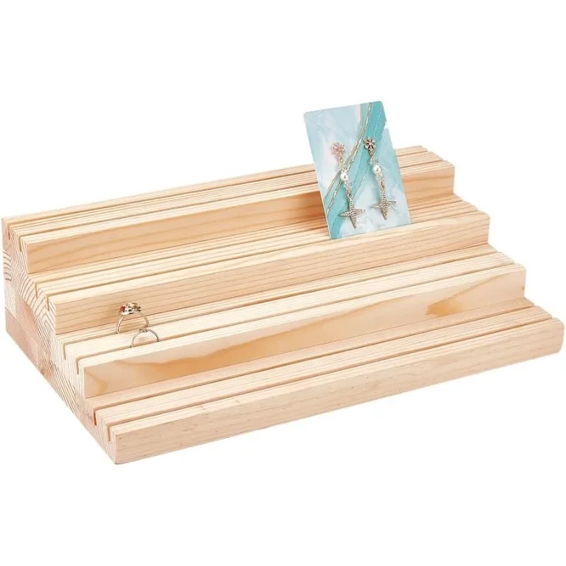 

1pc 4-Tier Wood Jewelry Display Stand Wooden Earring Organizer Holder with Grooves Jewelry Showcase Rack for Rings Earring