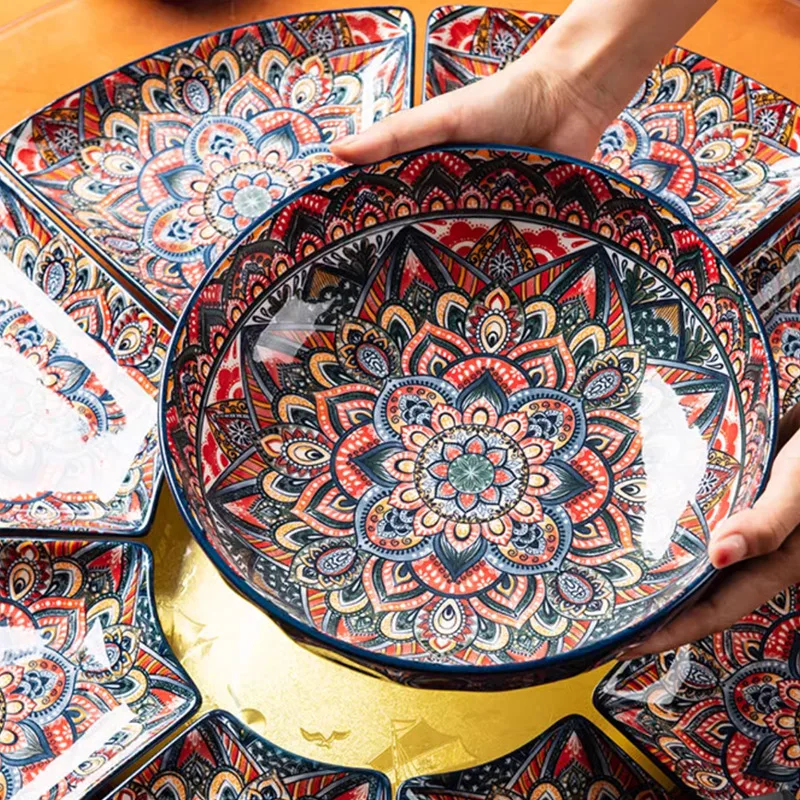 Home Tableware Creative Reunion Platter Tableware Combination Set Bohemian Internet Celebrity Ceramic Tableware