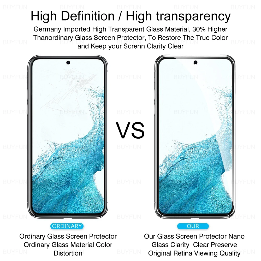 휴대폰 낙하 방지 렌즈 보호 필름, 삼성 S22 S23 HD 강화 유리 필름, 6in 1