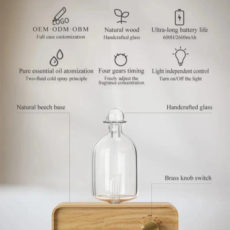 Essential Oil Diffuser Waterless Operated Aromatherapy Diffuser for Home Office Wood and Glass Aroma Diffuser Scent Machine image 5