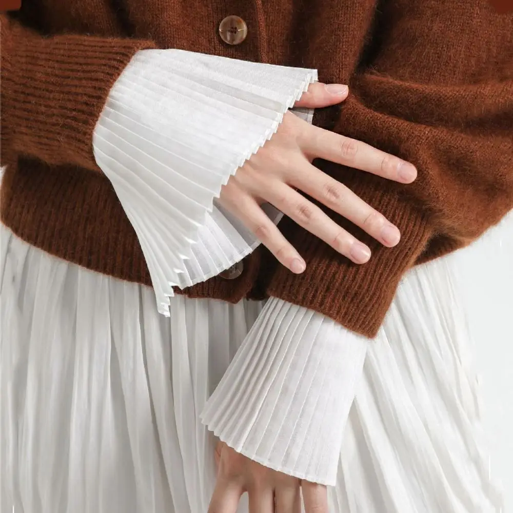 

Cute Ruffles Pleated Fake Sleeves Detachable Cuffs Ruched Fake Cuffs Clothing Decoration Chiffon Fake Flared Sleeves Girl/Women