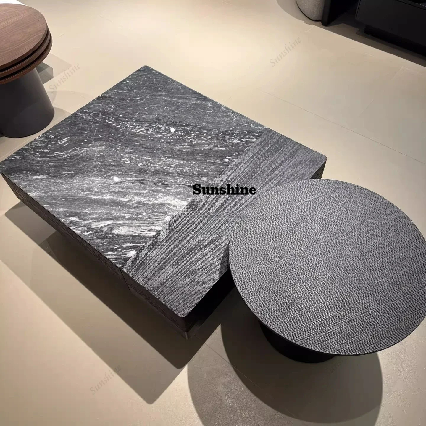 Modern simple night snow natural stone coffee table combination square round Italian coffee table  T*
