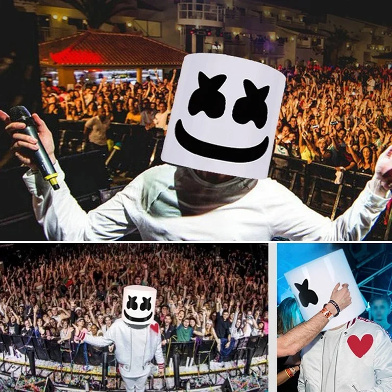 DJ Mask Luminous Head Mask Lifelike Marshmello Mask Helmet Mask Durable Carnival Festival Halloween Party Mask Props Cosplay