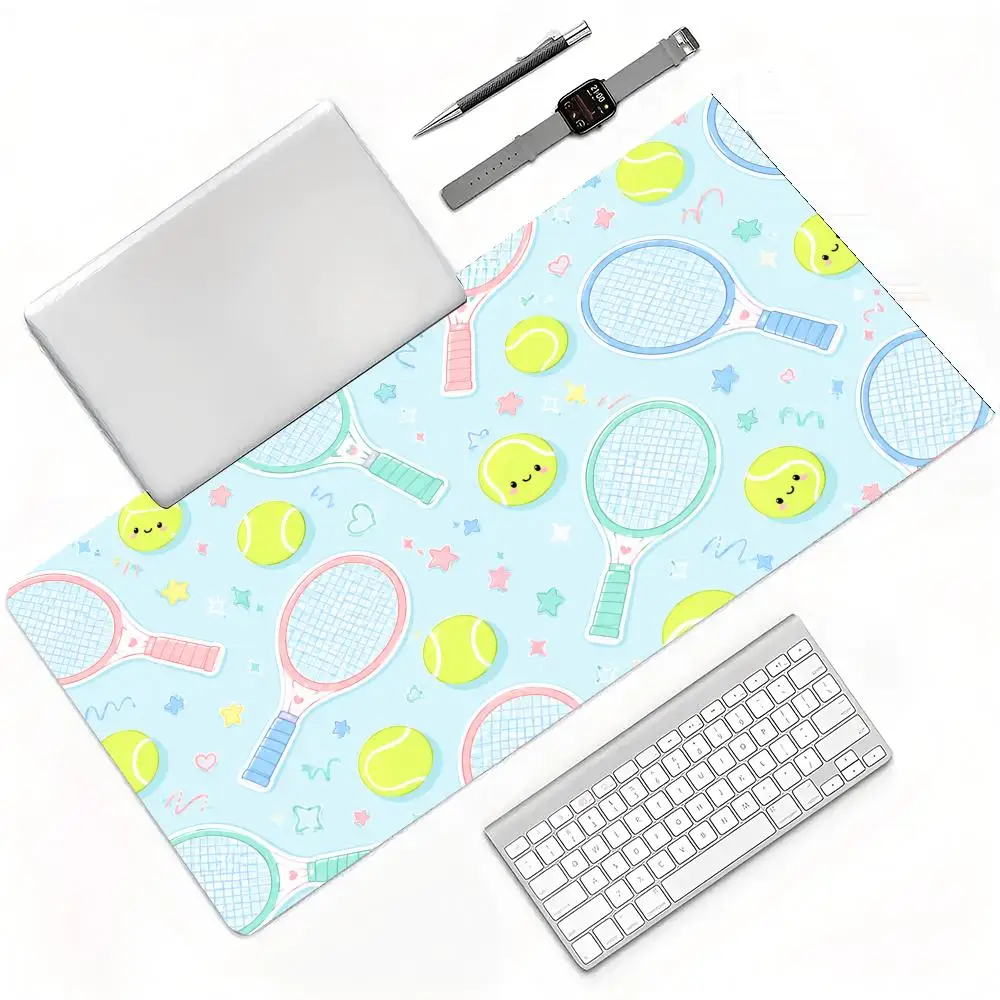 Preppy Aesthetic Tennis Racquet & Ball Brush Stroke Art Extended Gaming Mouse Pad Smooth Anti-Slip Rubber Desk Mat