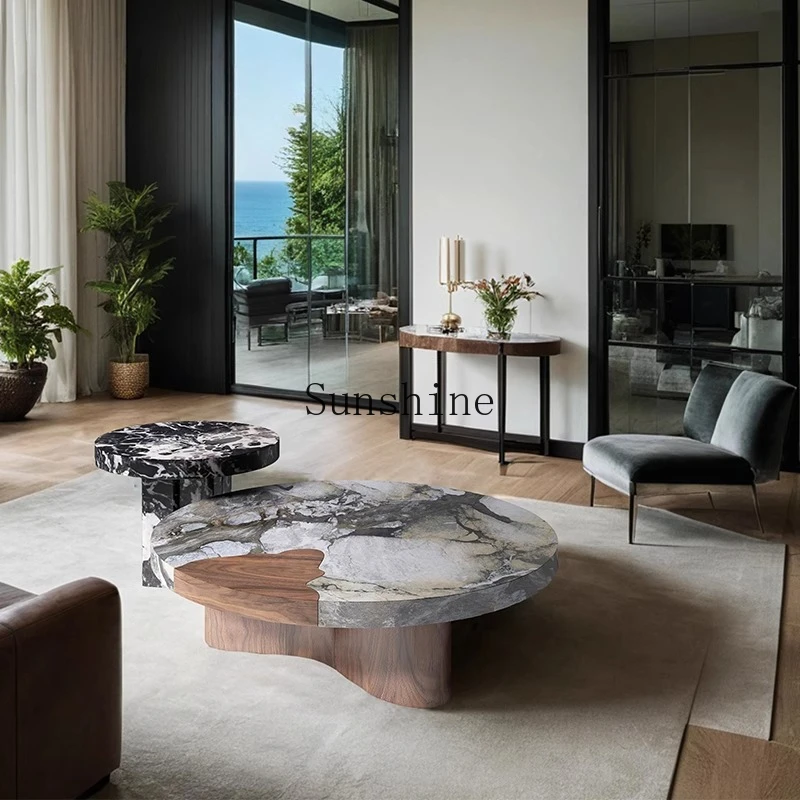 

Marble coffee table Italian light luxury walnut creative living room home advanced new