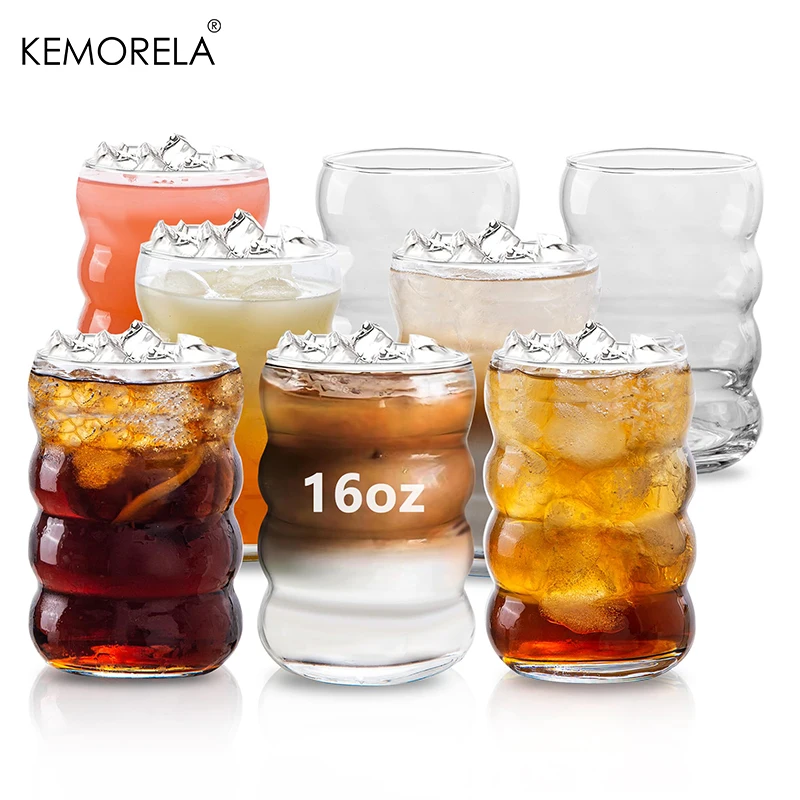 

8PCS Ripple Drinking Glasses 16oz Iced Coffee Glasses Wave Bubble Glasses Tumbler Ripple Cup Beer Glasses For Coctail Milk Soda