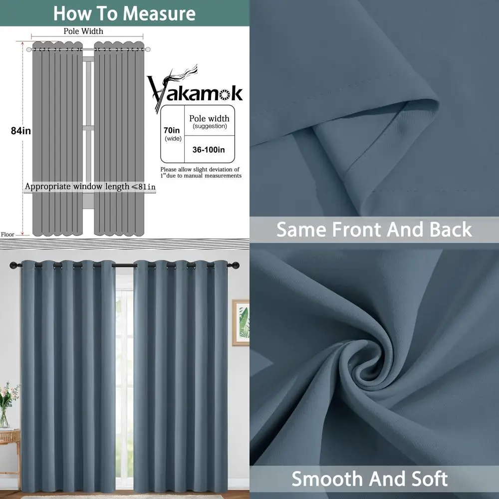 

Термоизолирующие светонепроницаемые шторы, с люверсами, 70x84, цвет синий камень, 2 панели