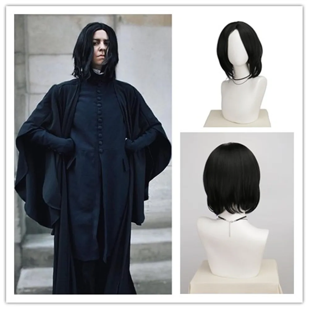 

Straight Mens Black Synthetic Wigs Pelucas Halloween Severus Snape Costume Realistic Fun Party Toupee Wig