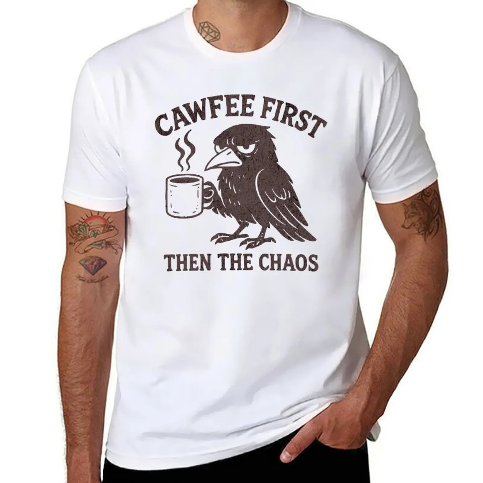 

Cawfee First Then The Chaos Crow Pun Funny Saying T-Shirt t shirts for man cotton soft man t shirts cotton T-Shirt