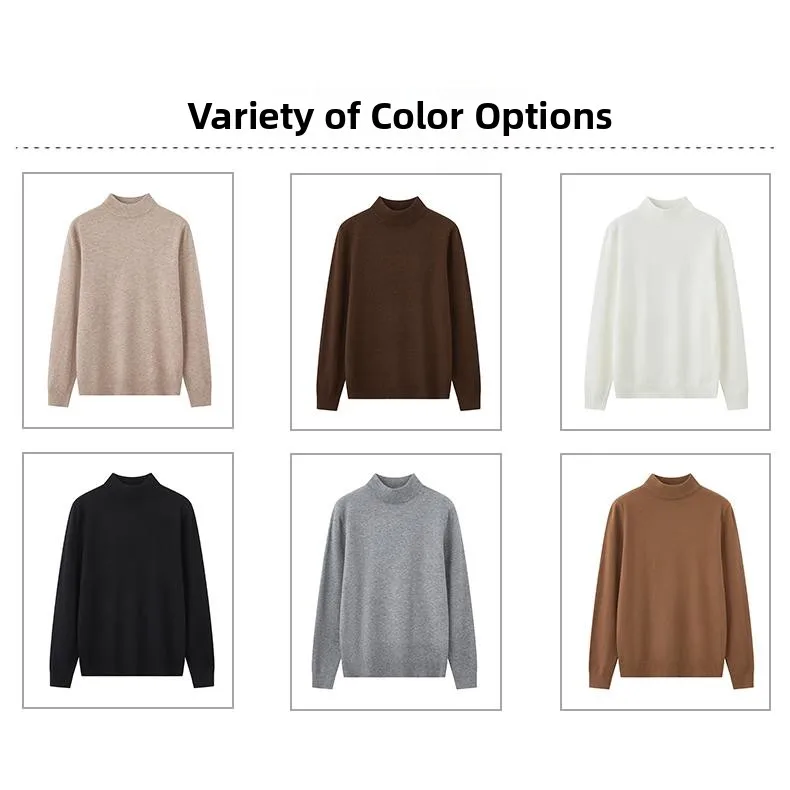 

Мужской вязаный свитер Thiened с высоким воротником, цветной базовый слой, зимняя теплая повседневная свободная длинная футболка све