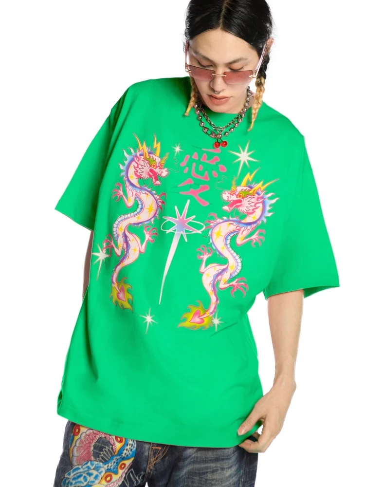 Men's Women's 2025 Summer New Loose Fashion Tees Multi-color Versatile T-shirts Original New Chinese Style Dragon Pattern Tops