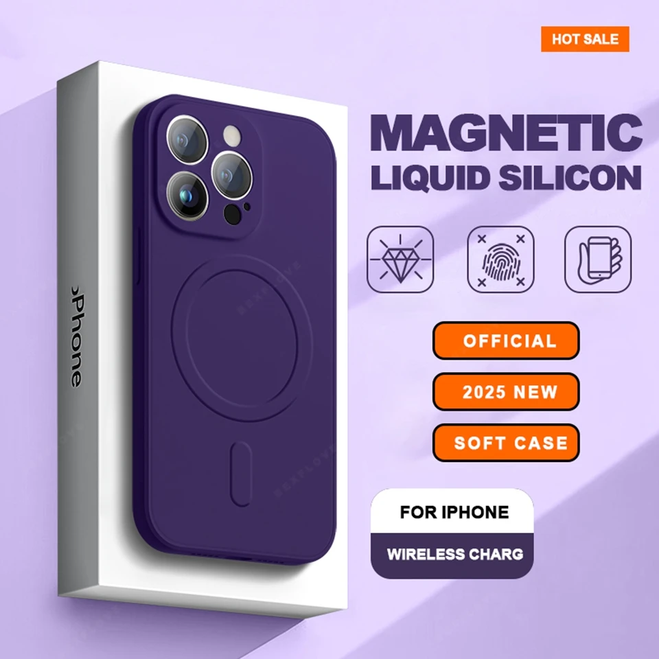 حافظة هاتف مغناطيسية من السيليكون السائل لهاتف آيفون 16 14 15 Plus 12 13 Mini 11 16 Pro X XR XS Max 16E Magsafe غطاء ناعم