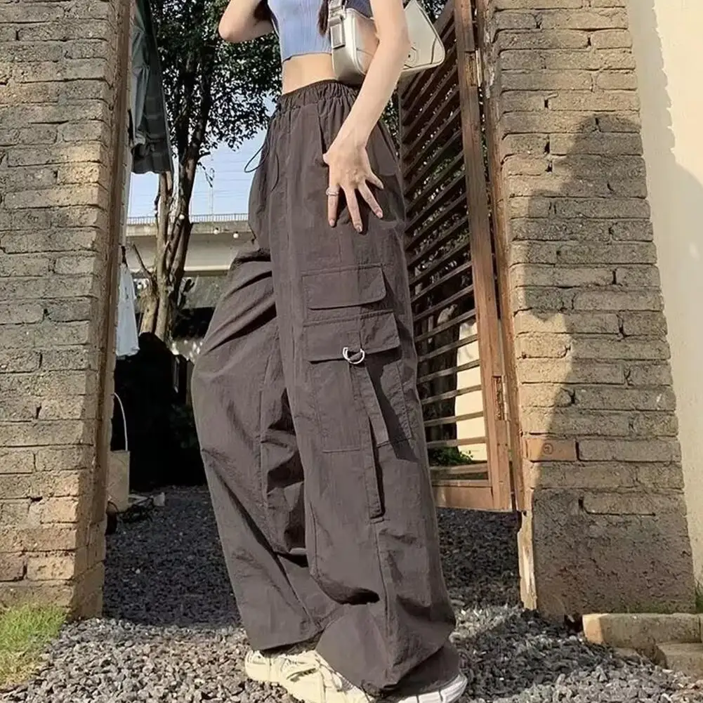 Wide Leg Pants High Waist Women's Cargo Pants with Adjustable Drawstring Wide Leg Design Multiple Pockets for Sports Casual Wear