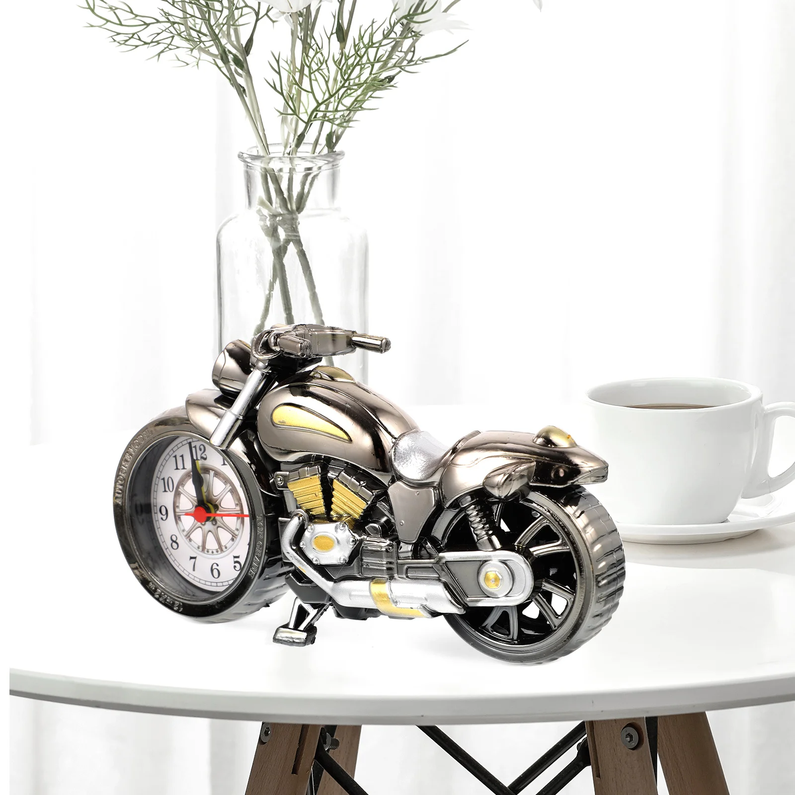 Kids Clock Motorcycle Alarm Tabletop Motorbike Model Home Desktop Ornaments Golden Vintage Quartz Office Student